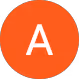 White letter A on an orange circular background.